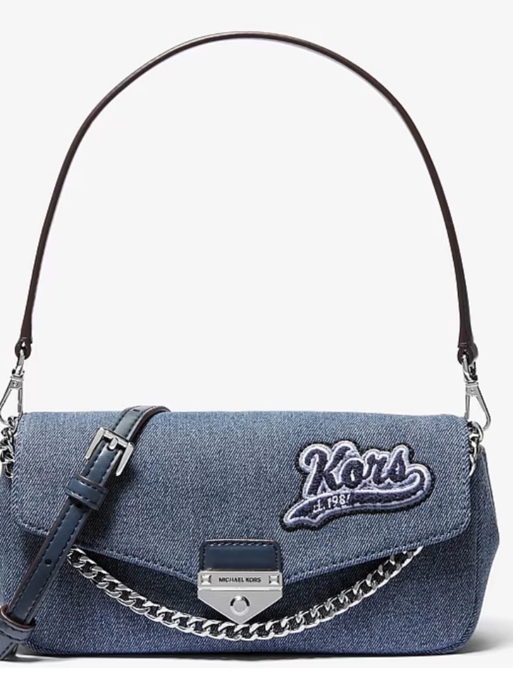 Michael Kors SoHo Embellished Denim Convertible Crossbody Bag Silver Hardware